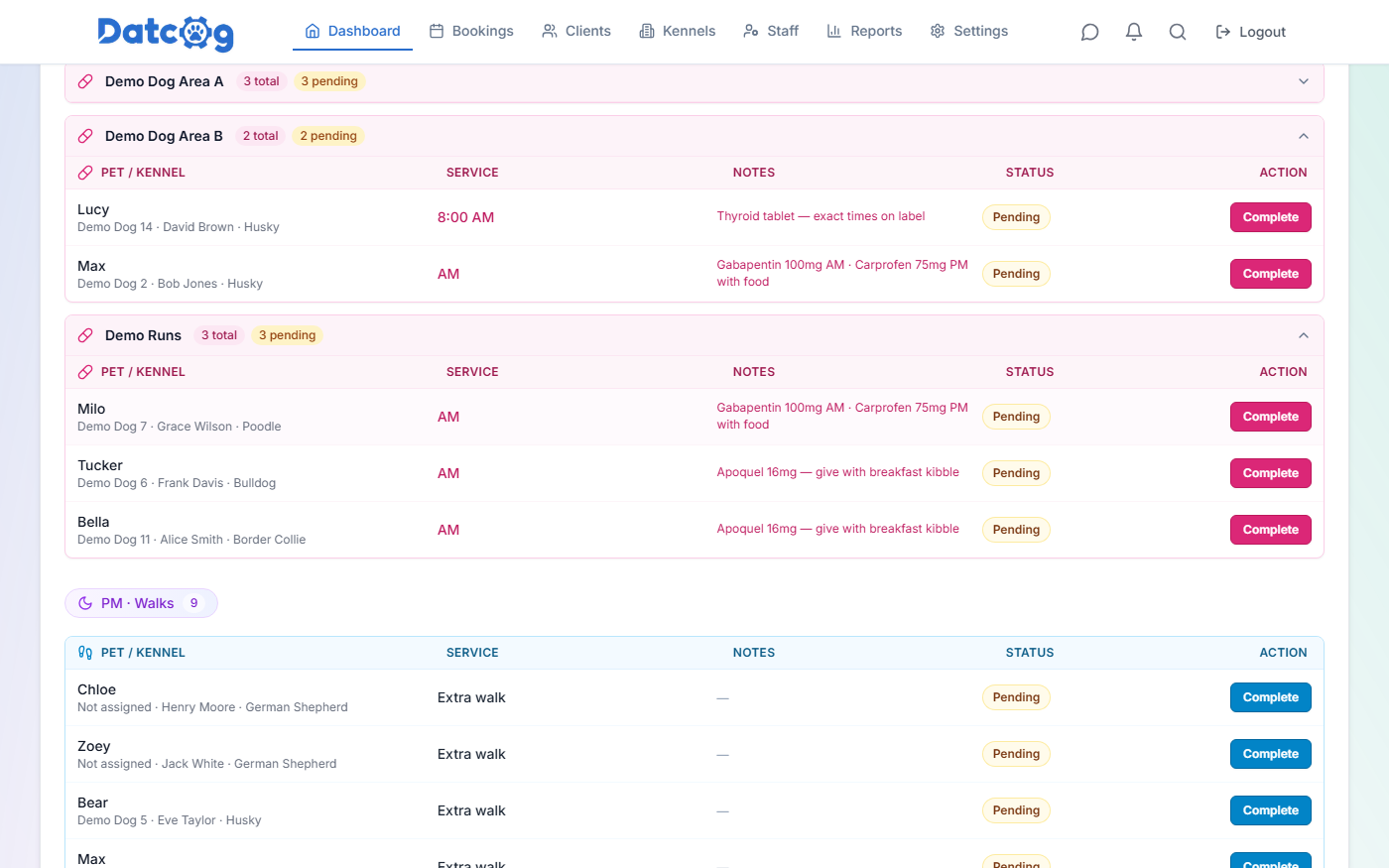 DatCog feed schedule and medication columns